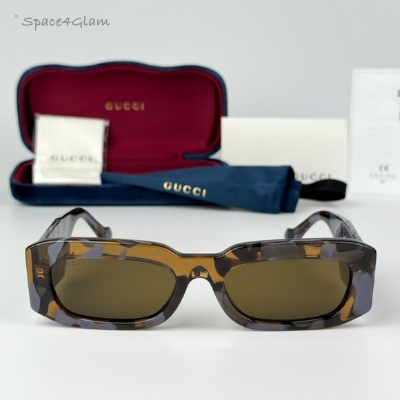 Gucci Men Sunglasses Spotted Lilac Havana Brown Rectangle GG1426S 003 NEW - Picture 1 of 9